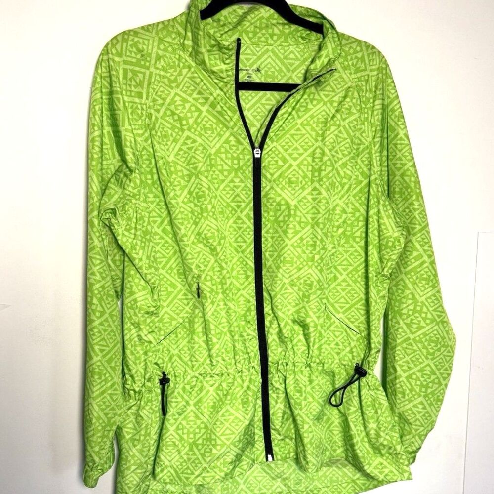 Windbreaker Green Zip Pockets High/low Full Zip Cinched Waist Women’s Sz 1X